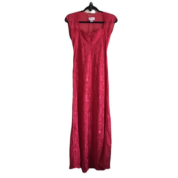 Vintage Versailles Red Lace-Trimmed Long Slip Dress 90s The Bay Canada Size M - Picture 1 of 10